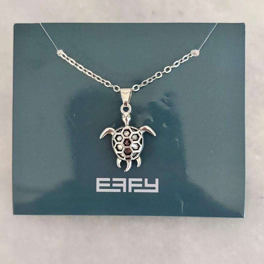 NWT Effy Cable Chain Lobster Clasp Turtle Pendant Necklace Silver-tone OS
